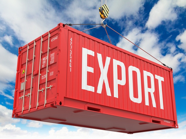 gambar kontainer berwarna merah dan brtuliskan export